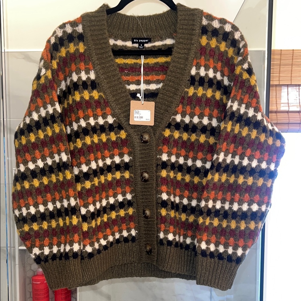 Blu Pepper Olive Multicolor Cardigan size Small NWT